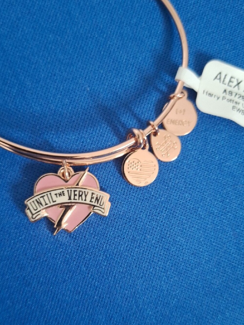 Alex and Ani Rose Gold Heart Charm Bangle with Pink Enamel - Picture 2 of 3